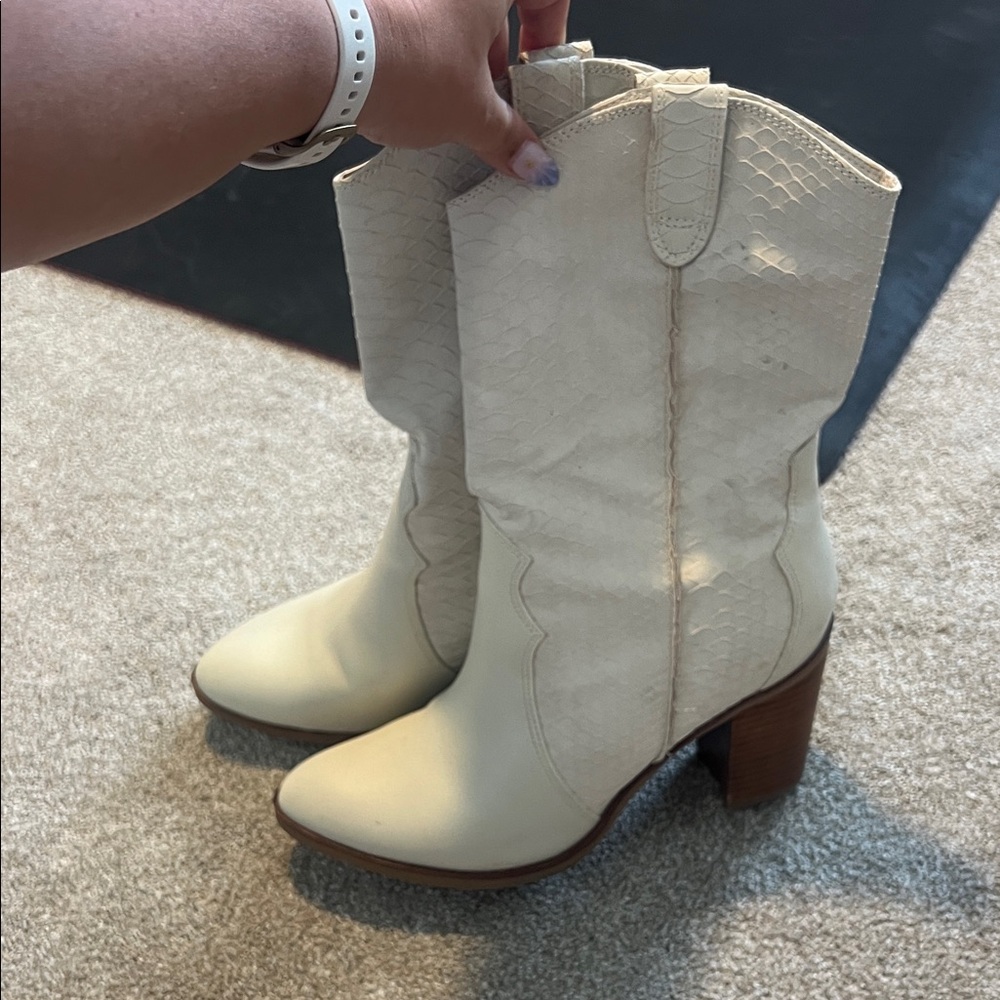 MIA Cream Heeled Western Boots